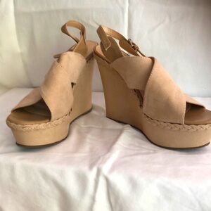 Marc Fisher beige mule wedge heels